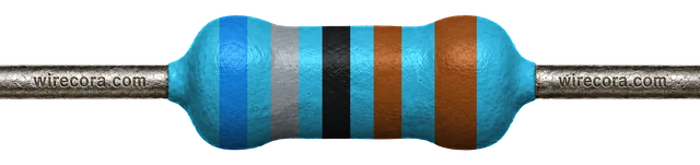 6.8 kilohm resistor: blue, gray, black, brown and brown bands