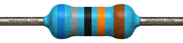 680 kilohm resistor: blue, gray, black, orange and brown bands
