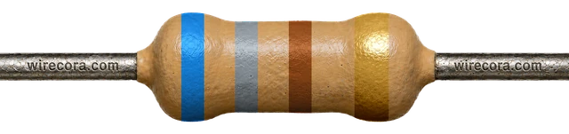 680 ohm resistor: blue, gray, brown and gold bands