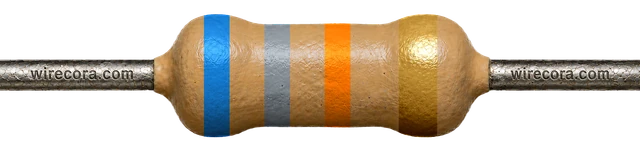 68 kilohm resistor: blue, gray, orange and gold bands