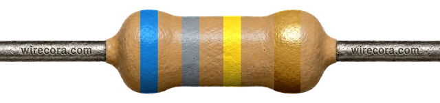 680 kilohm resistor: blue, gray, yellow and gold bands