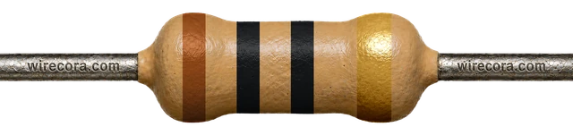 10 ohm resistor: brown, black, black and gold bands