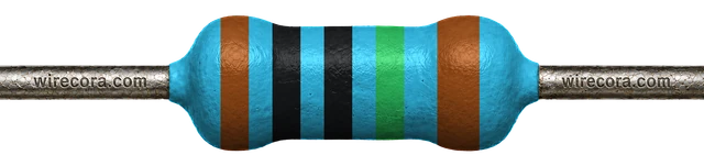10 megohm resistor: brown, black, black, green and brown bands