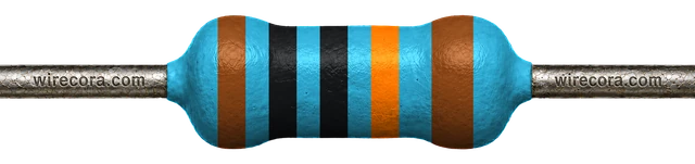 100 kilohm resistor: brown, black, black, orange and brown bands
