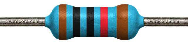 10 kilohm resistor: brown, black, black, red and brown bands
