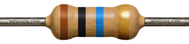 10 megohm resistor: brown, black, blue and gold bands