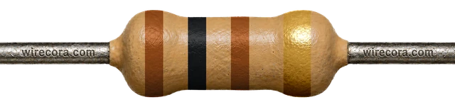 100 ohm resistor: brown, black, brown and gold bands