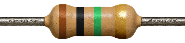 1 megohm resistor: brown, black, green and gold bands