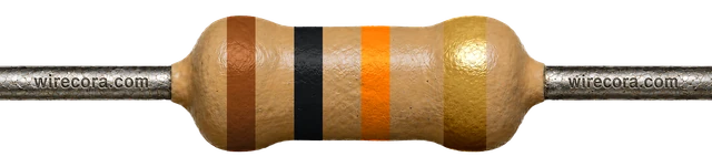10 kilohm resistor: brown, black, orange and gold bands
