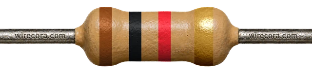 1 kilohm resistor: brown, black, red and gold bands