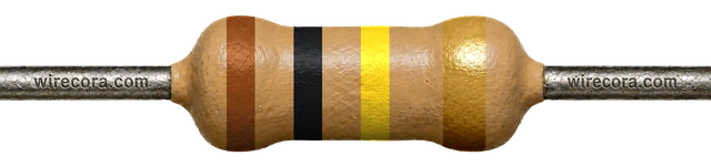 100 kilohm resistor: brown, black, yellow and gold bands