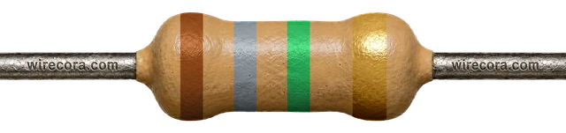 1.8 megohm resistor: brown, gray, green and gold bands