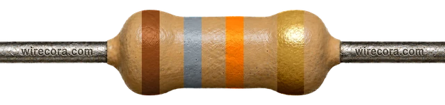 18 kilohm resistor: brown, gray, orange and gold bands