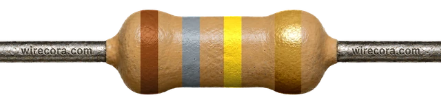 180 kilohm resistor: brown, gray, yellow and gold bands