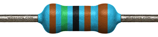 1.5 kilohm resistor: brown, green, black, brown and brown bands