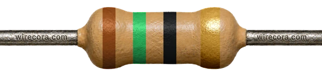 15 ohm resistor: brown, green, black and gold bands