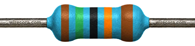 150 kilohm resistor: brown, green, black, orange and brown bands