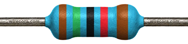 15 kilohm resistor: brown, green, black, red and brown bands