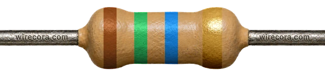 15 megohm resistor: brown, green, blue and gold bands