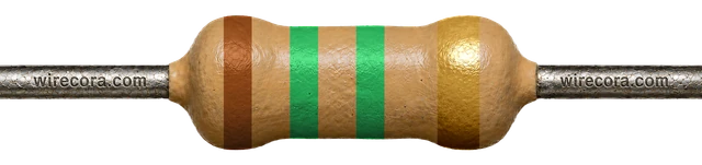 1.5 megohm resistor: brown, green, green and gold bands