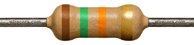 15 kilohm resistor: brown, green, orange and gold bands