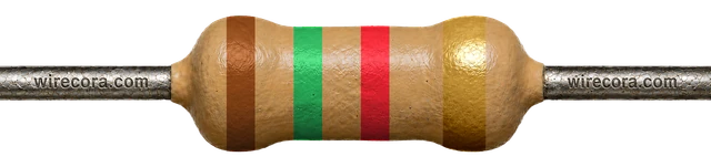 1.5 kilohm resistor: brown, green, red and gold bands