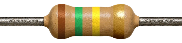 150 kilohm resistor: brown, green, yellow and gold bands
