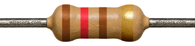 120 ohm resistor: brown, red, brown and gold bands