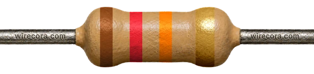 12 kilohm resistor: brown, red, orange and gold bands