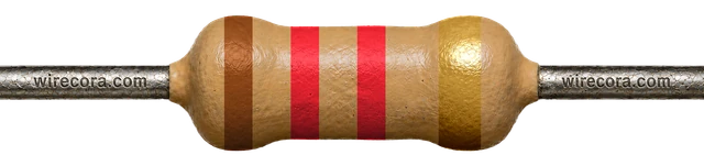 1.2 kilohm resistor: brown, red, red and gold bands