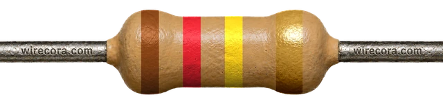 120 kilohm resistor: brown, red, yellow and gold bands