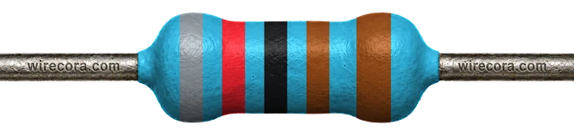 8.2 kilohm resistor: gray, red, black, brown and brown bands