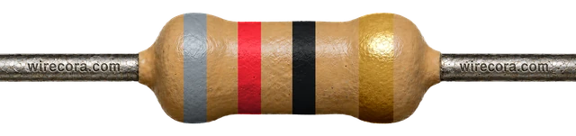 82 ohm resistor: gray, red, black and gold bands