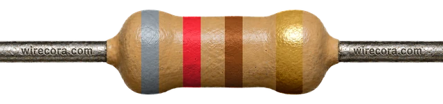 820 ohm resistor: gray, red, brown and gold bands