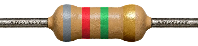 8.2 megohm resistor: gray, red, green and gold bands