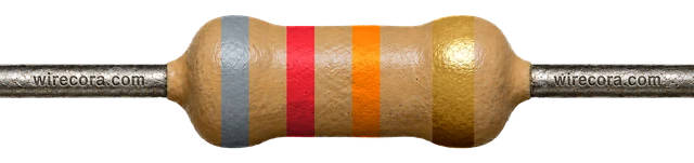 82 kilohm resistor: gray, red, orange and gold bands