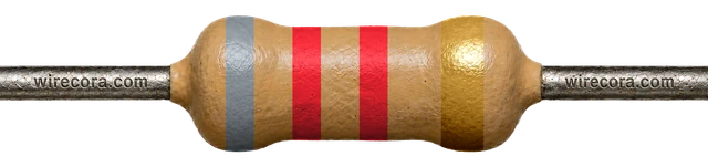 8.2 kilohm resistor: gray, red, red and gold bands
