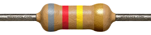 820 kilohm resistor: gray, red, yellow and gold bands