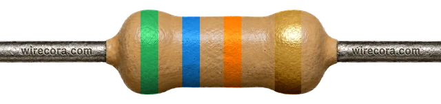 56 kilohm resistor: green, blue, orange and gold bands