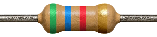 5.6 kilohm resistor: green, blue, red and gold bands