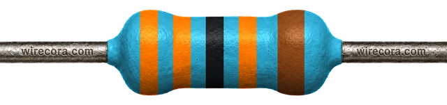 330 kilohm resistor: orange, orange, black, orange and brown bands
