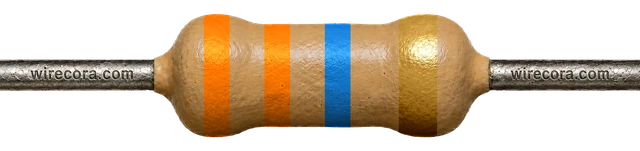 33 megohm resistor: orange, orange, blue and gold bands