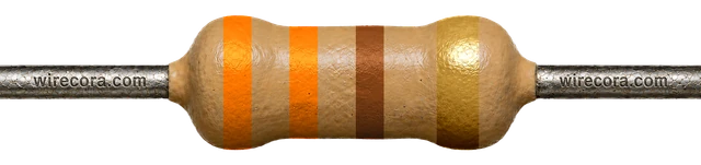 330 ohm resistor: orange, orange, brown and gold bands