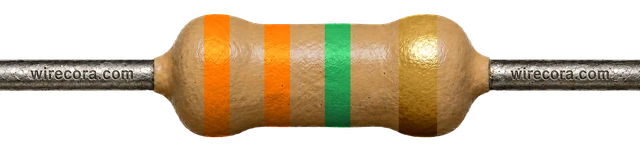 3.3 megohm resistor: orange, orange, green and gold bands