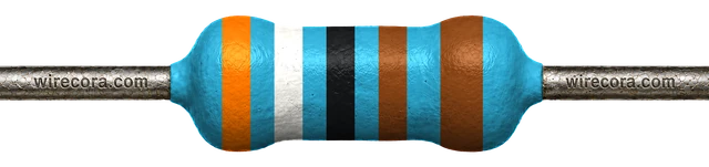 3.9 kilohm resistor: orange, white, black, brown and brown bands