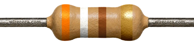 390 ohm resistor: orange, white, brown and gold bands