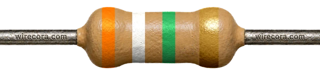 3.9 megohm resistor: orange, white, green and gold bands