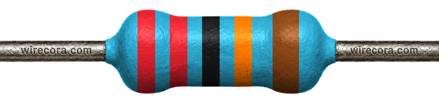 220 kilohm resistor: red, red, black, orange and brown bands