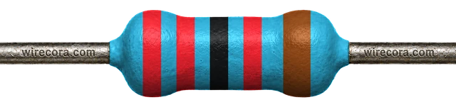 22 kilohm resistor: red, red, black, red and brown bands