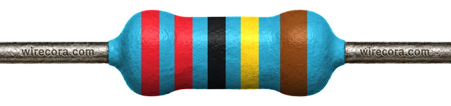 2.2 megohm resistor: red, red, black, yellow and brown bands